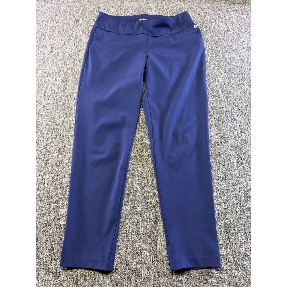 Lilly Pulitzer Luxletic Pants Womens 12 Blue Straight Leg Pockets Elastic Waist